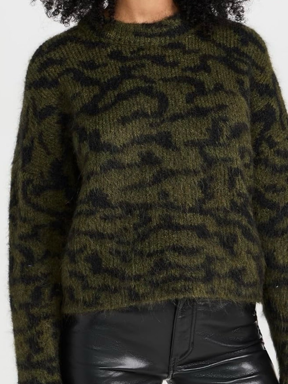 FRAME Abstract Jacquard Crew in Green & Black Size Small.
